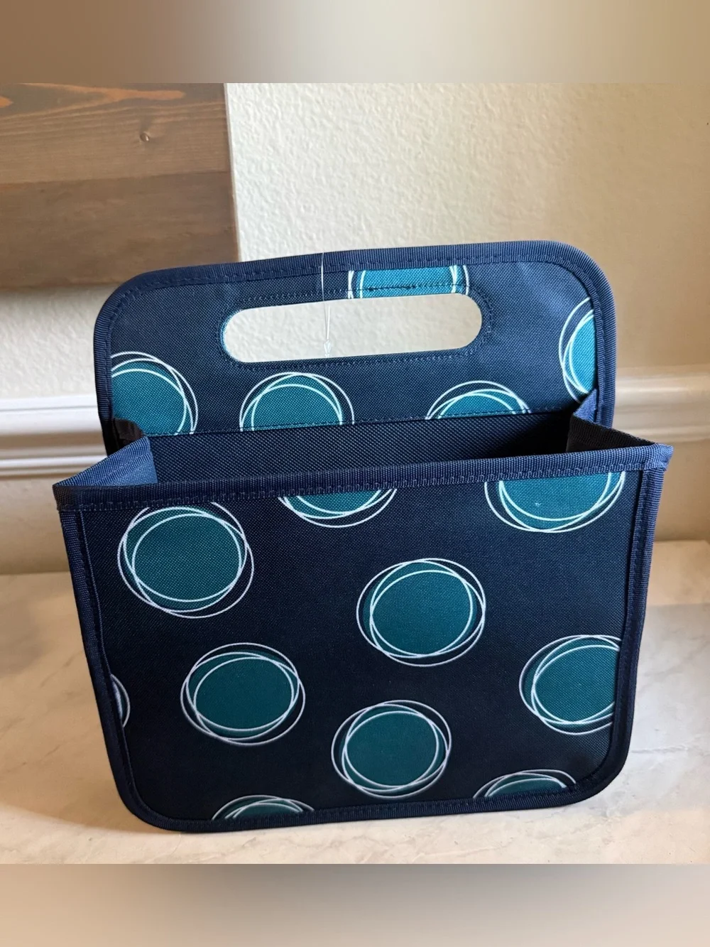 Thirty-One Navy & Teal Circles Foldable Storage Caddy